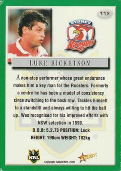 2000 Select #112 Luke Ricketson Back